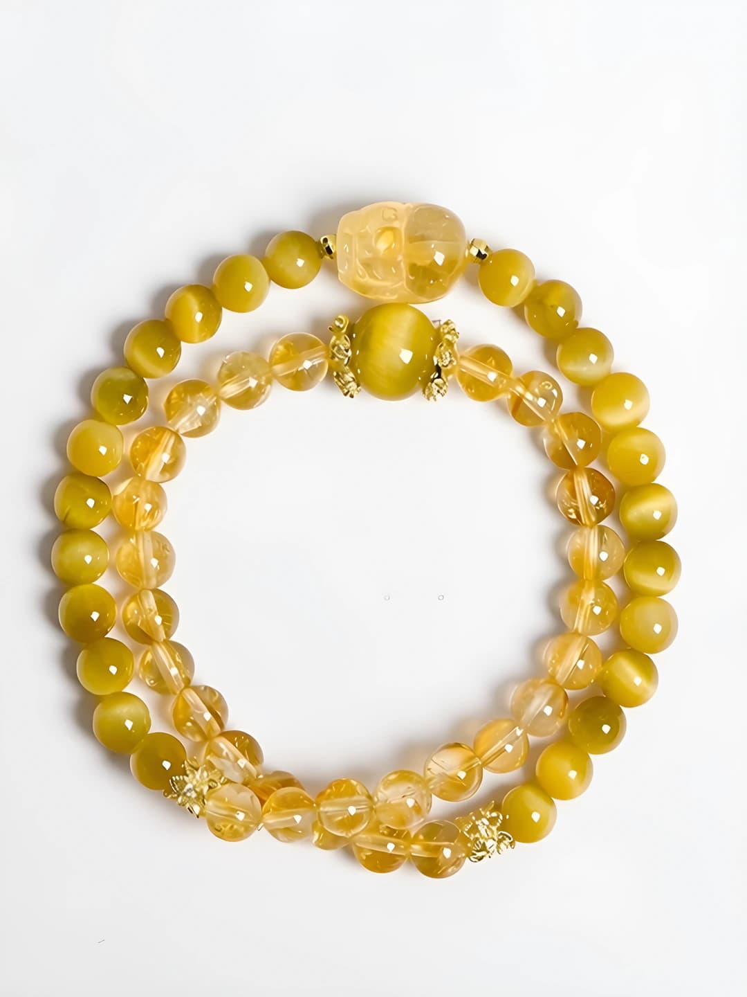 Women's natural citrine double strand bracelet with golden tiger eye, premium style