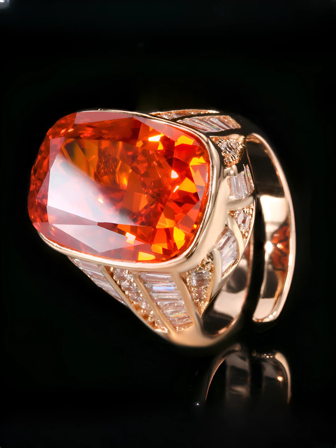 Rose gold ice cut Chinese red ring