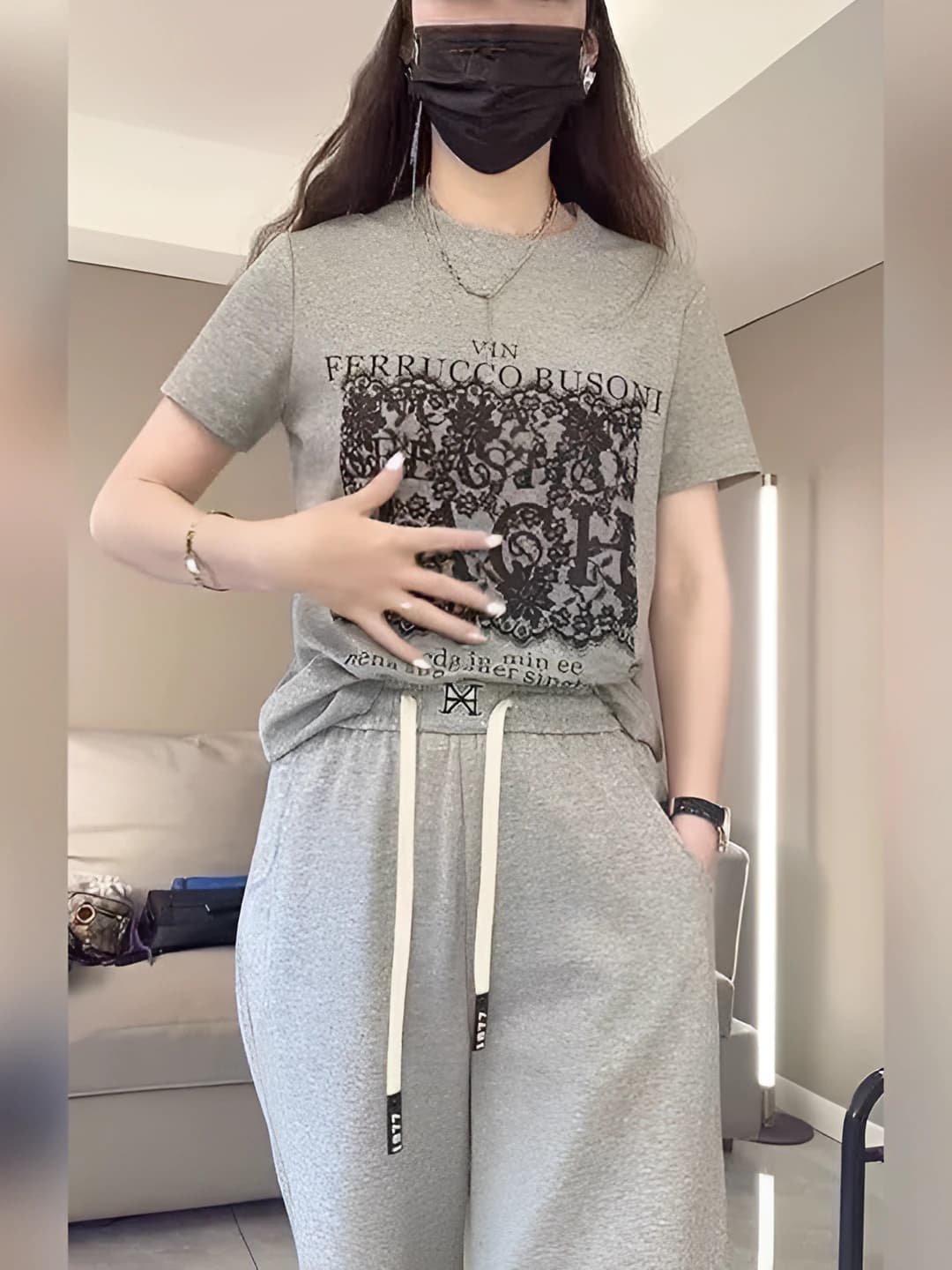Women's summer casual t-shirt and trousers set, straight cut, sports style, printed