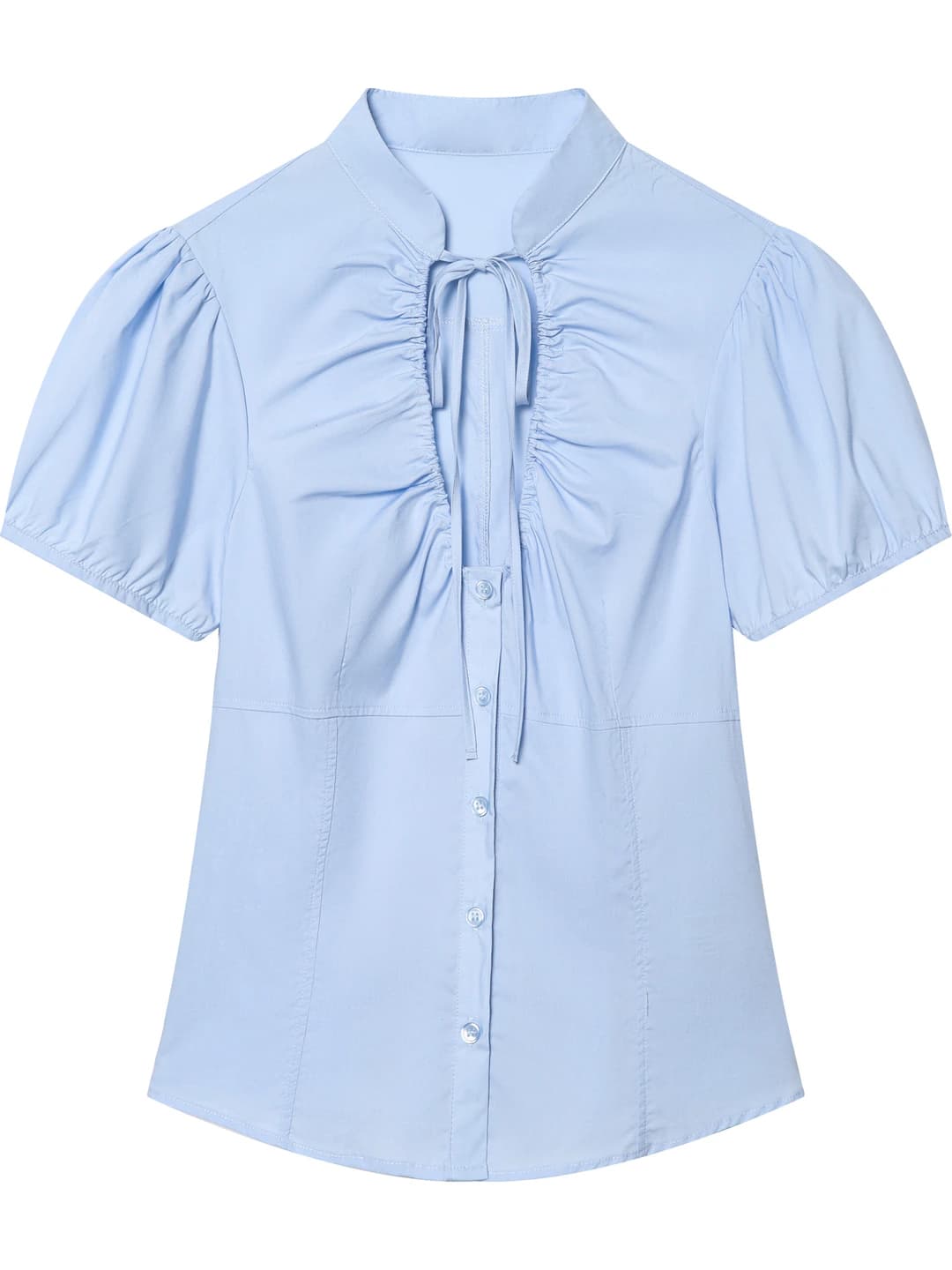 Women's 2026 ins style short sleeve blouse with bell sleeves, half-open collar, solid colour