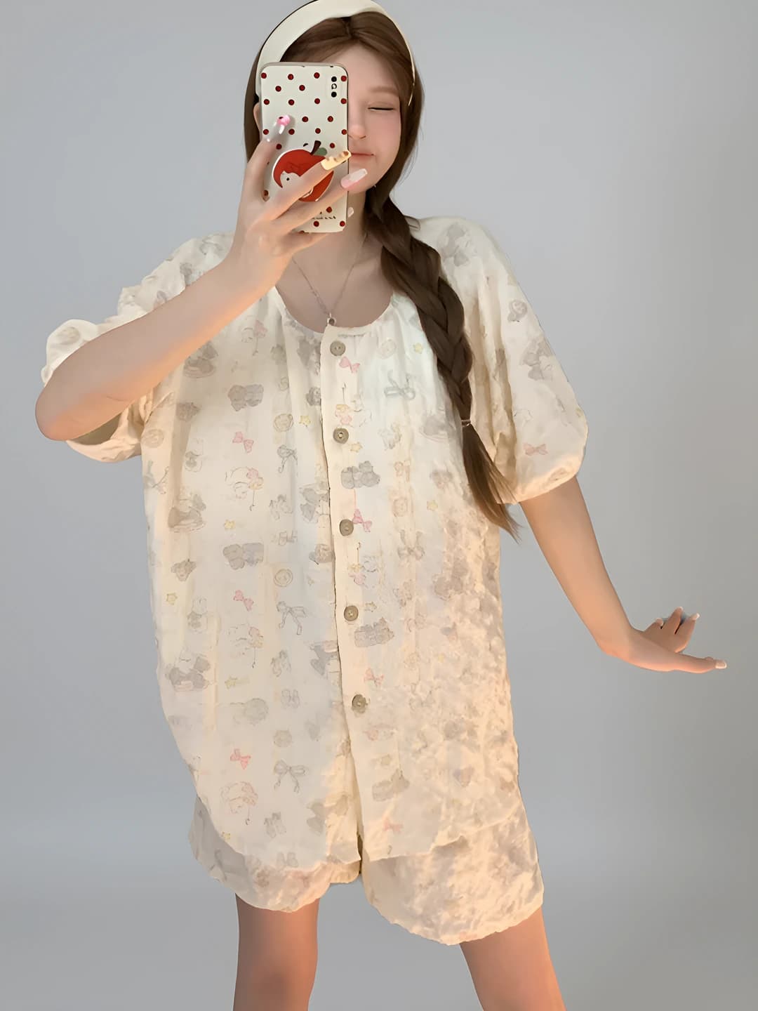 Women's summer pajama set: crew neck, short sleeve, shorts, soft cloud cotton, with bra pads, loungewear