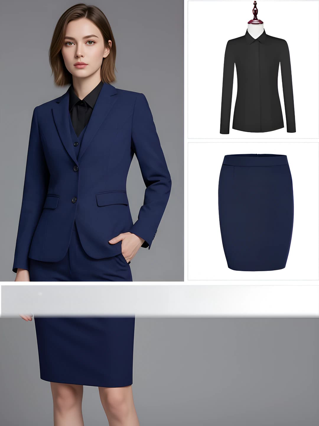 Women - Navy [Suit + Black Shirt + Skirt]