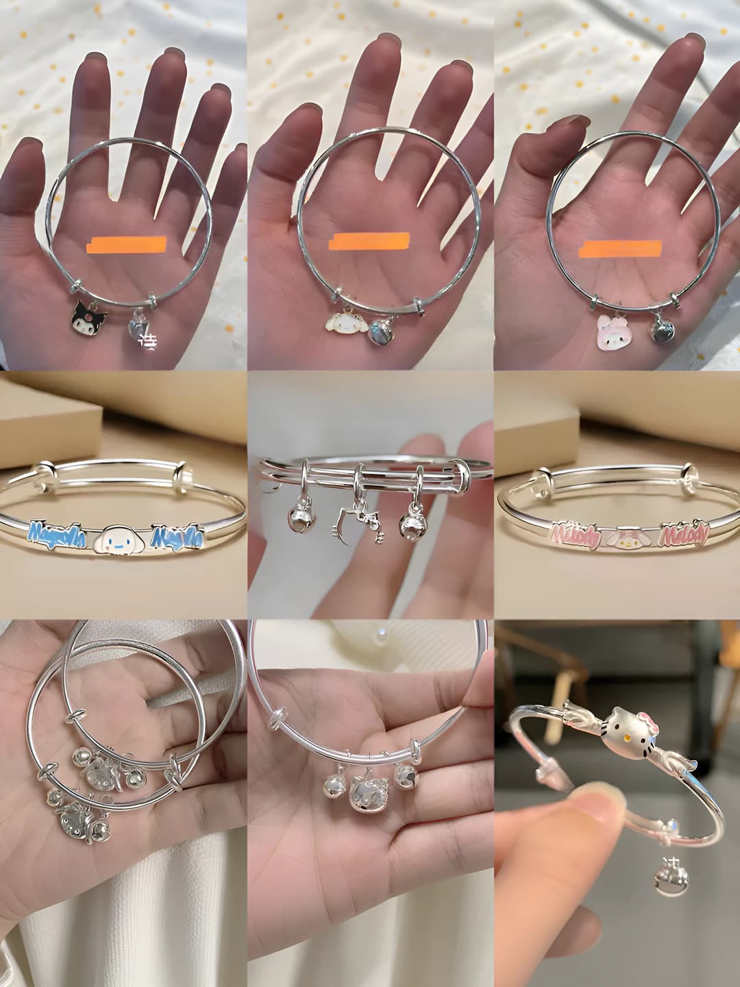 Sanrio Kuromi and Cinnamoroll bracelet with bell, for girls