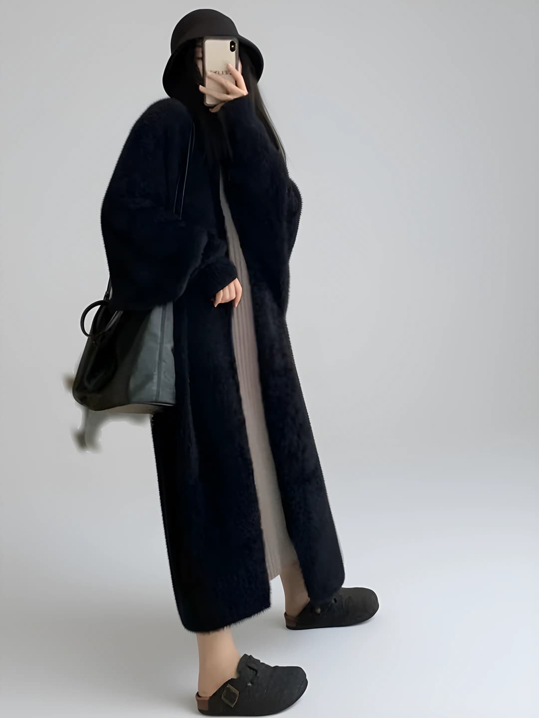 Women's long loose fit cardigan with crew neck and long sleeve, autumn-winter, 2026