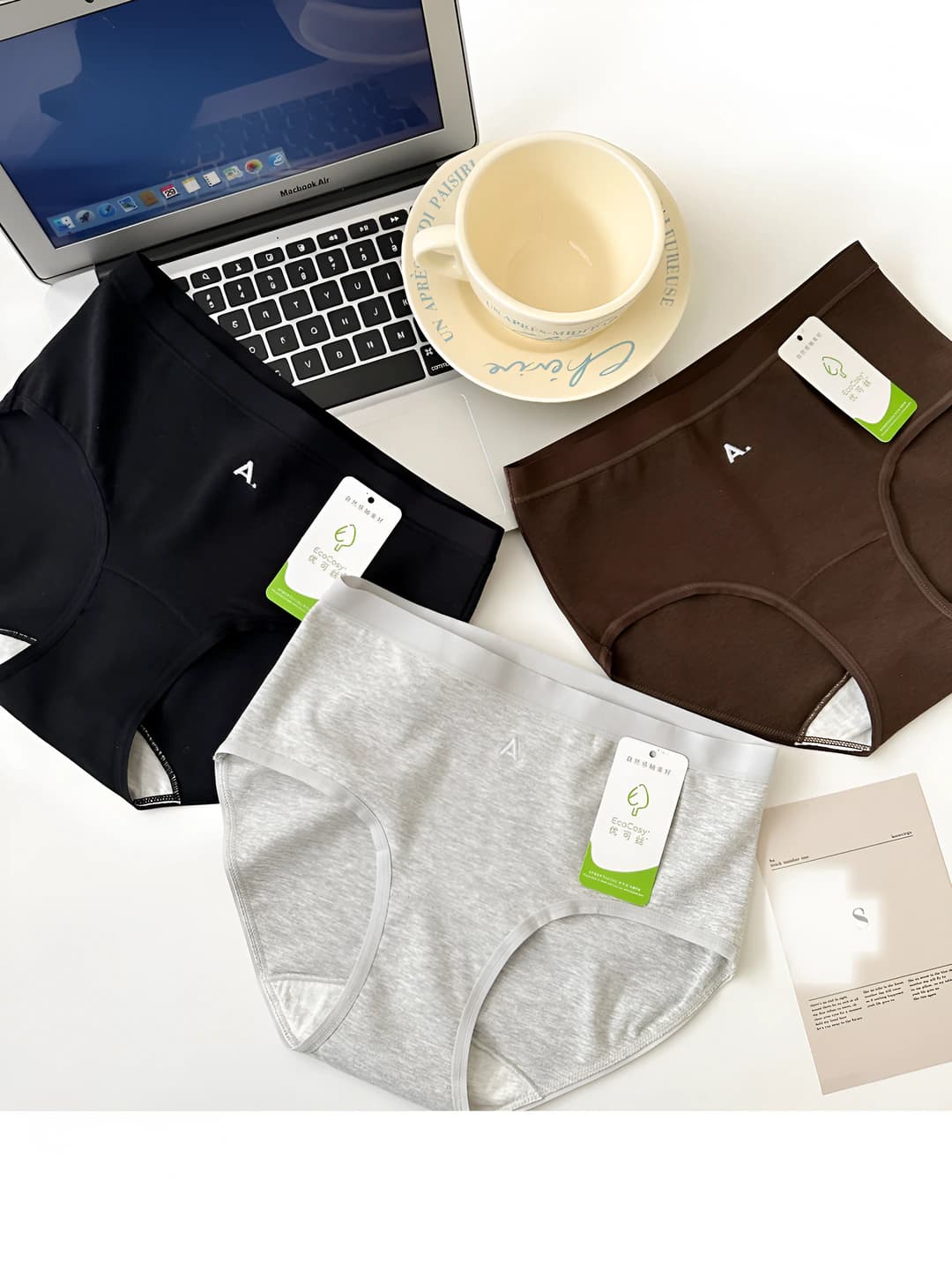 Women's embroidered briefs, viscose, antibacterial, breathable, solid colour, all-season