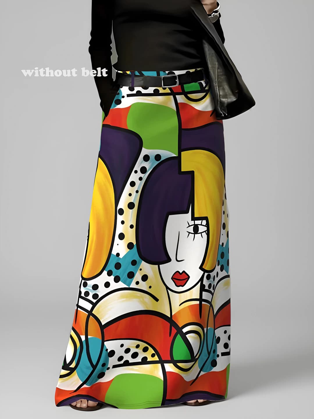 Women's plus size straight cut long skirt, 3D pattern, stretch polyester fabric, spring-summer
