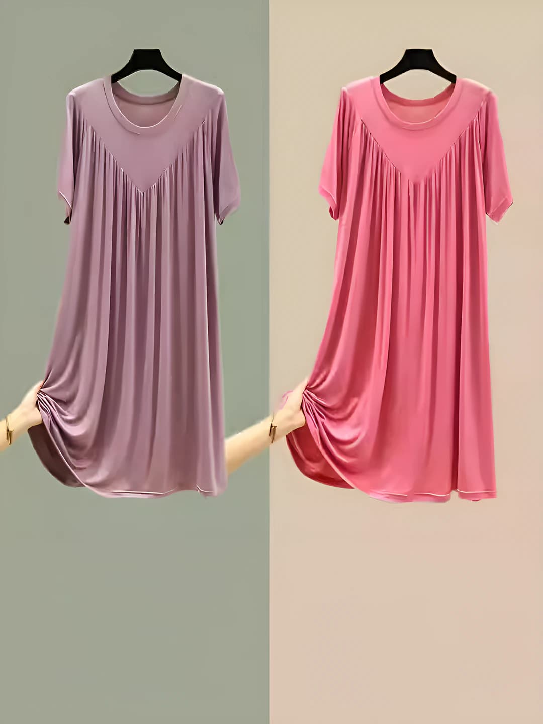 Women's summer short sleeve plus size loose fit slimming solid colour modal nightgown