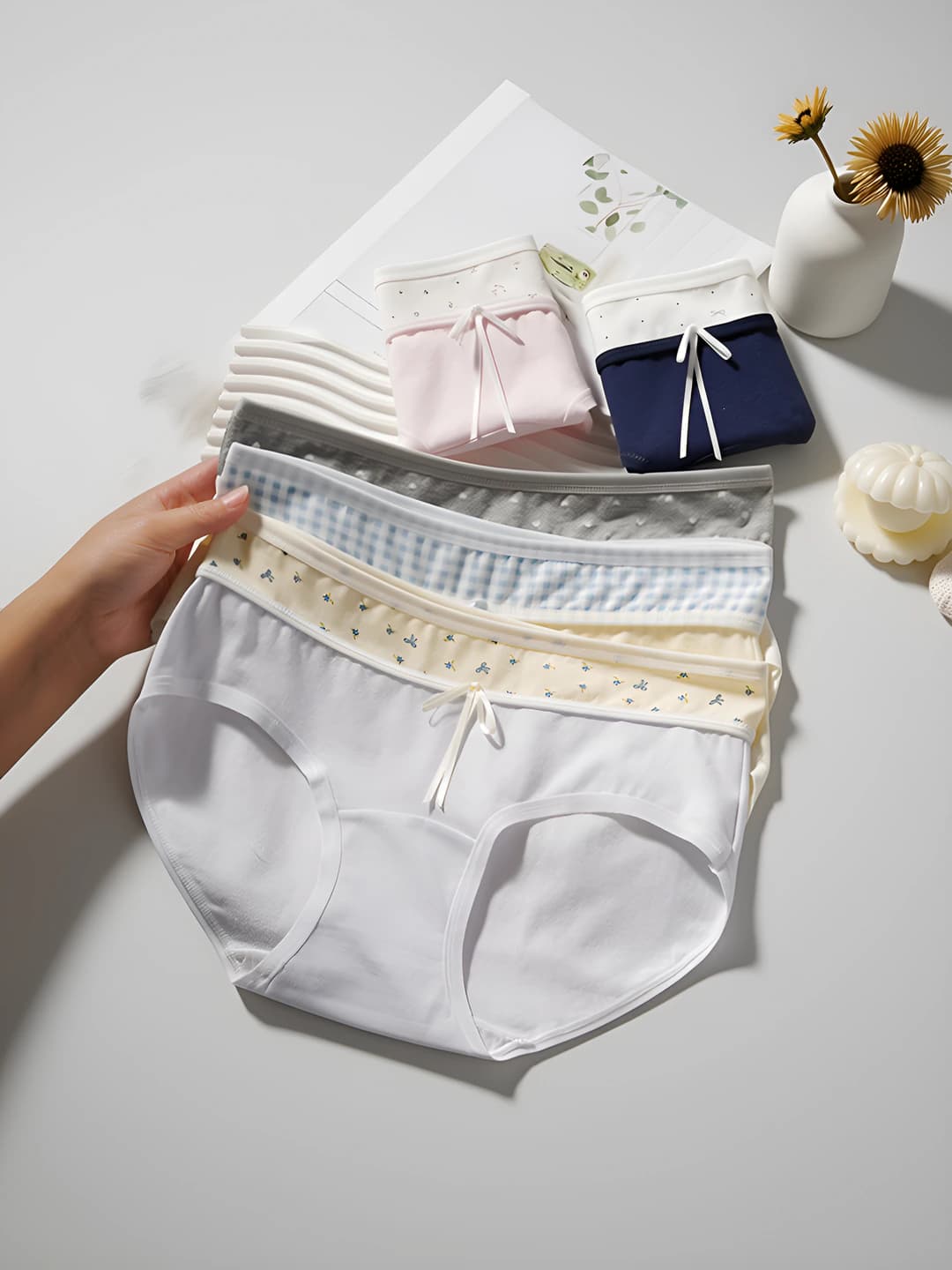 Women's pure cotton briefs, preppy style, antibacterial, breathable, all-season