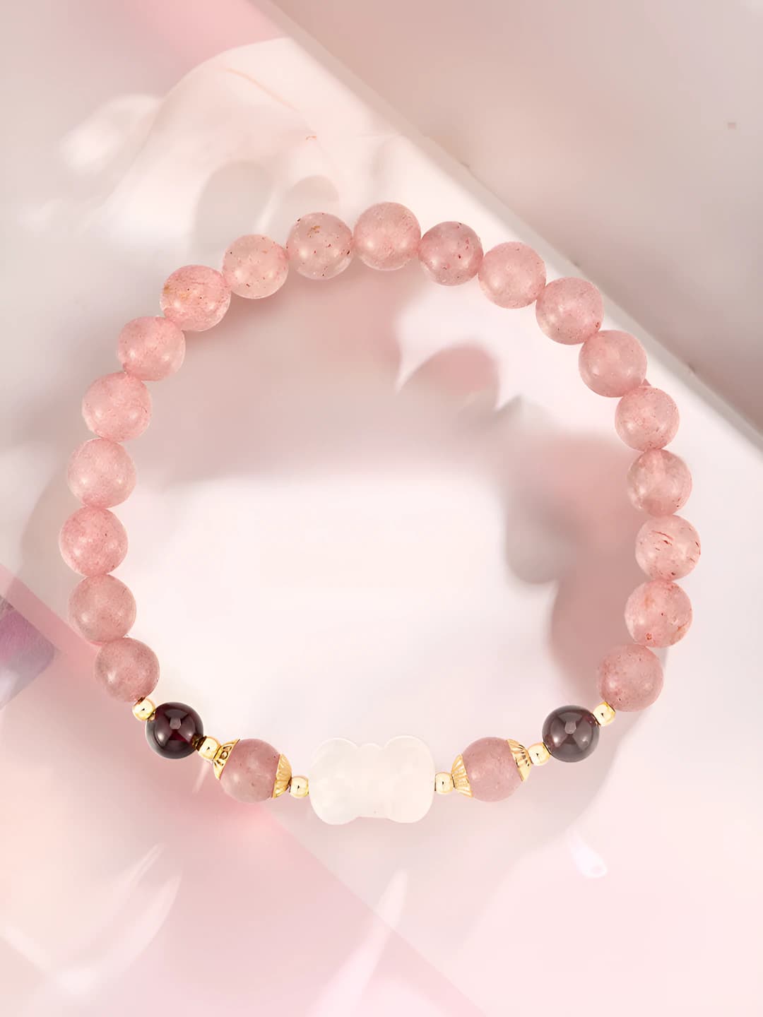 Women's natural strawberry crystal bracelet, 27 round beads, handmade, style: new chinese, design element: sweet summer love