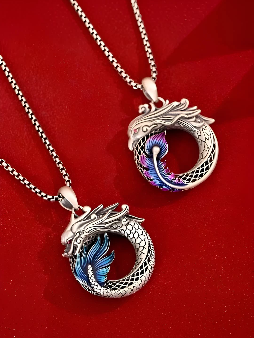 Retro phoenix and dragon necklace for men and women