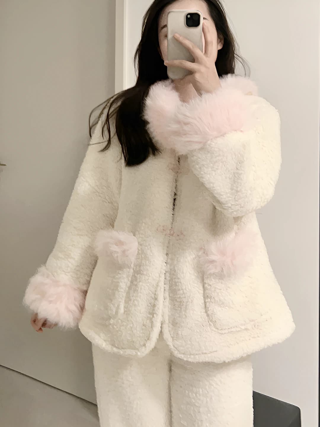 White (pink fur trim)