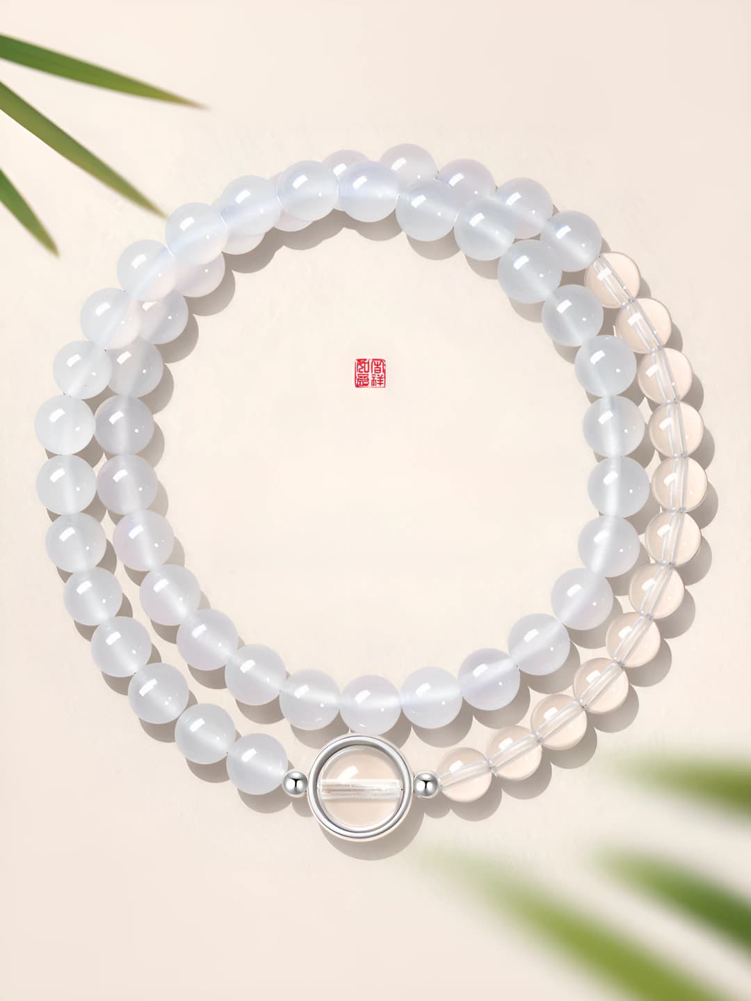 6mm white agate & white crystal