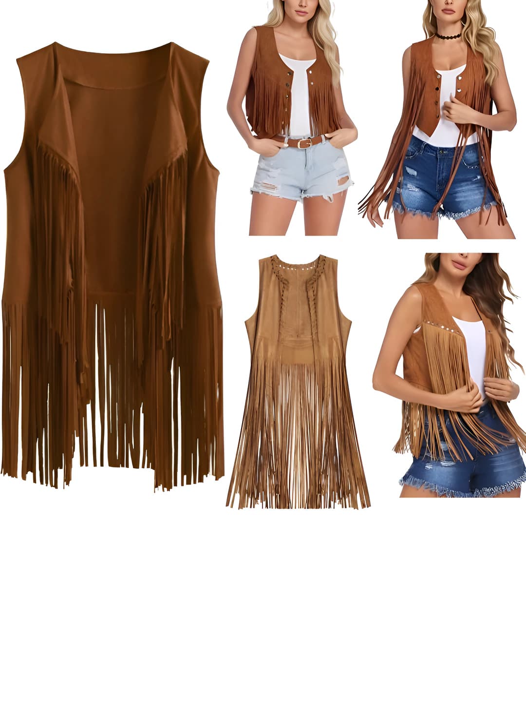 Women's retro sleeveless mid-length vest with fringe 2026