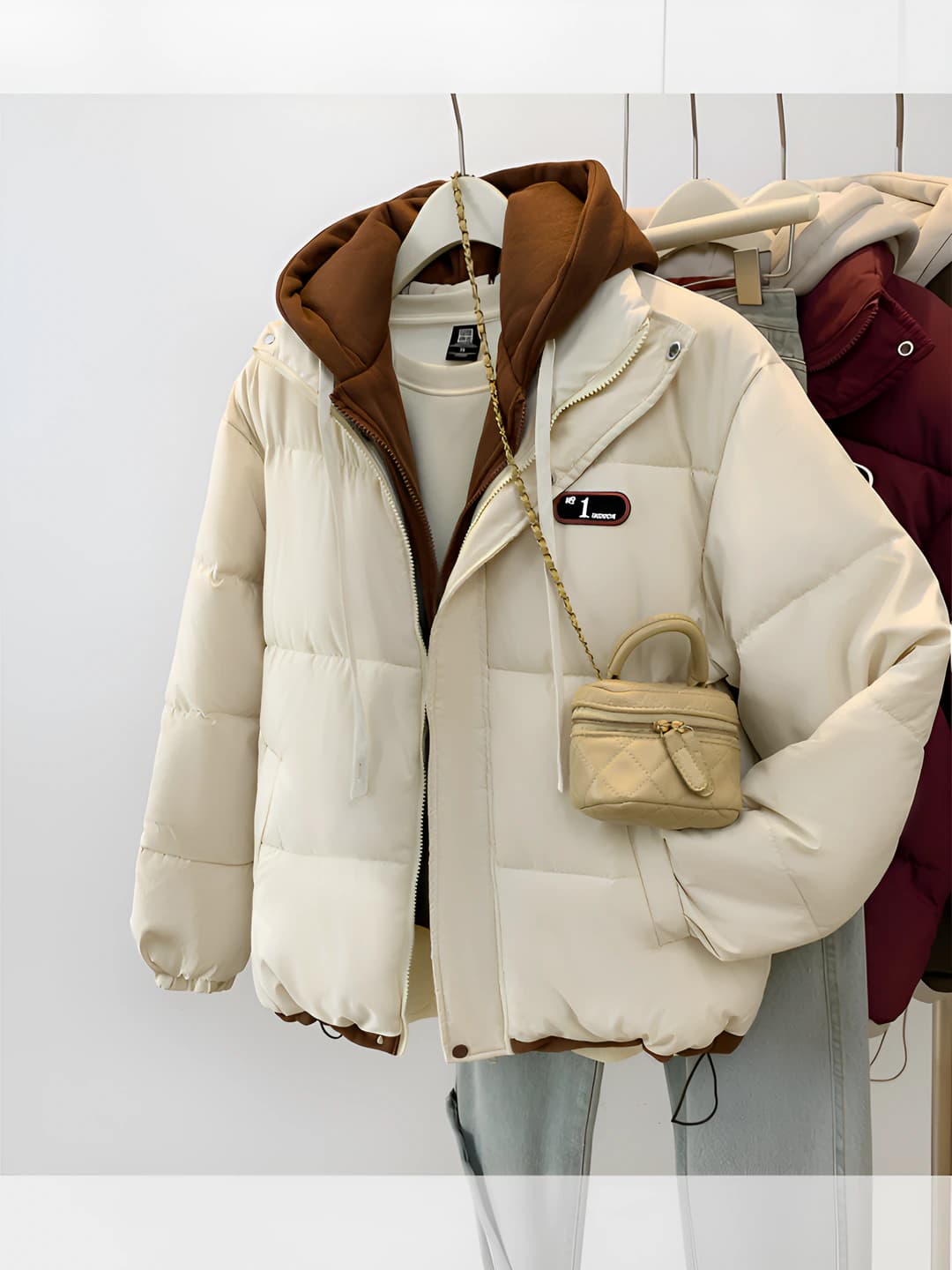Ayollar uchun qishki puxli kurtka, oversize, qalinlashtirilgan, kundalik, retro, tik yoqa, fermuar, uzun yeng, sintetik pux to'ldirgich
