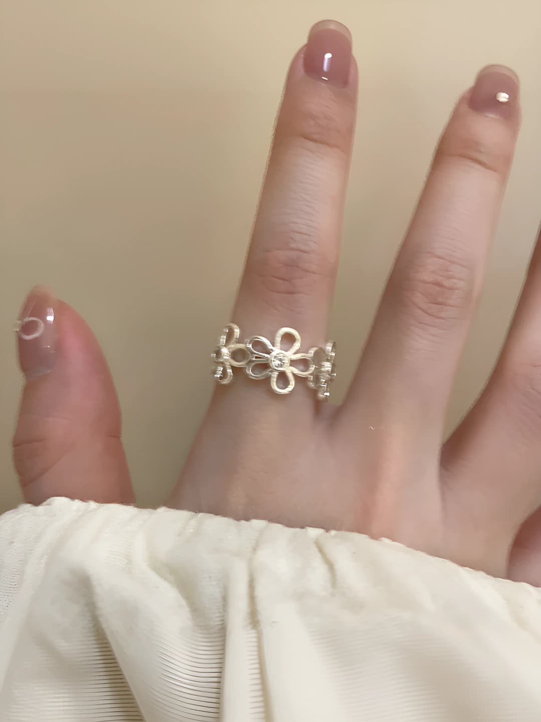 Pearl flower open ring for women, light luxury, oversized, cold style, design element, product type