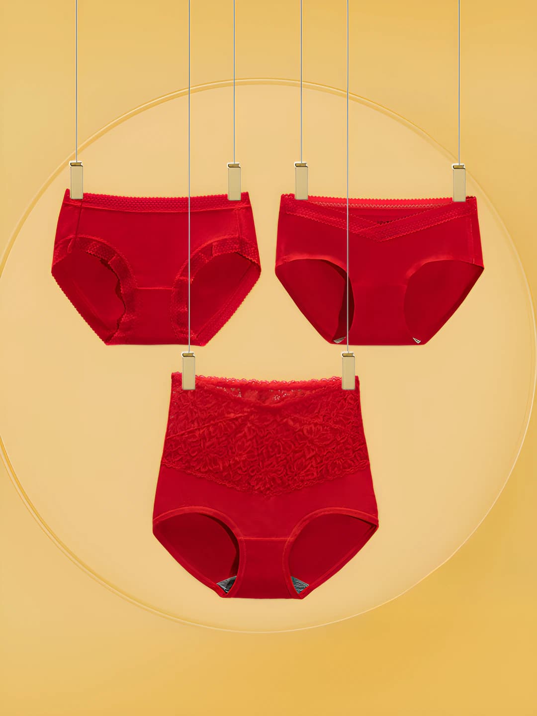 Women's lace briefs, pure cotton, antibacterial, plus size, solid colour, all-season