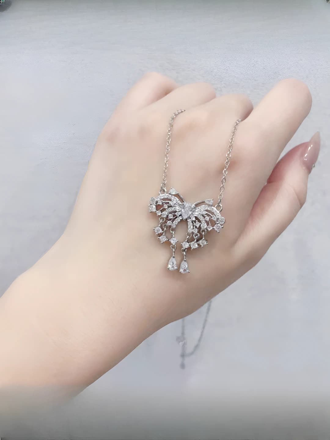 Women's niche designer set of butterfly pattern earrings, ring and pendant with micro-set rhinestones