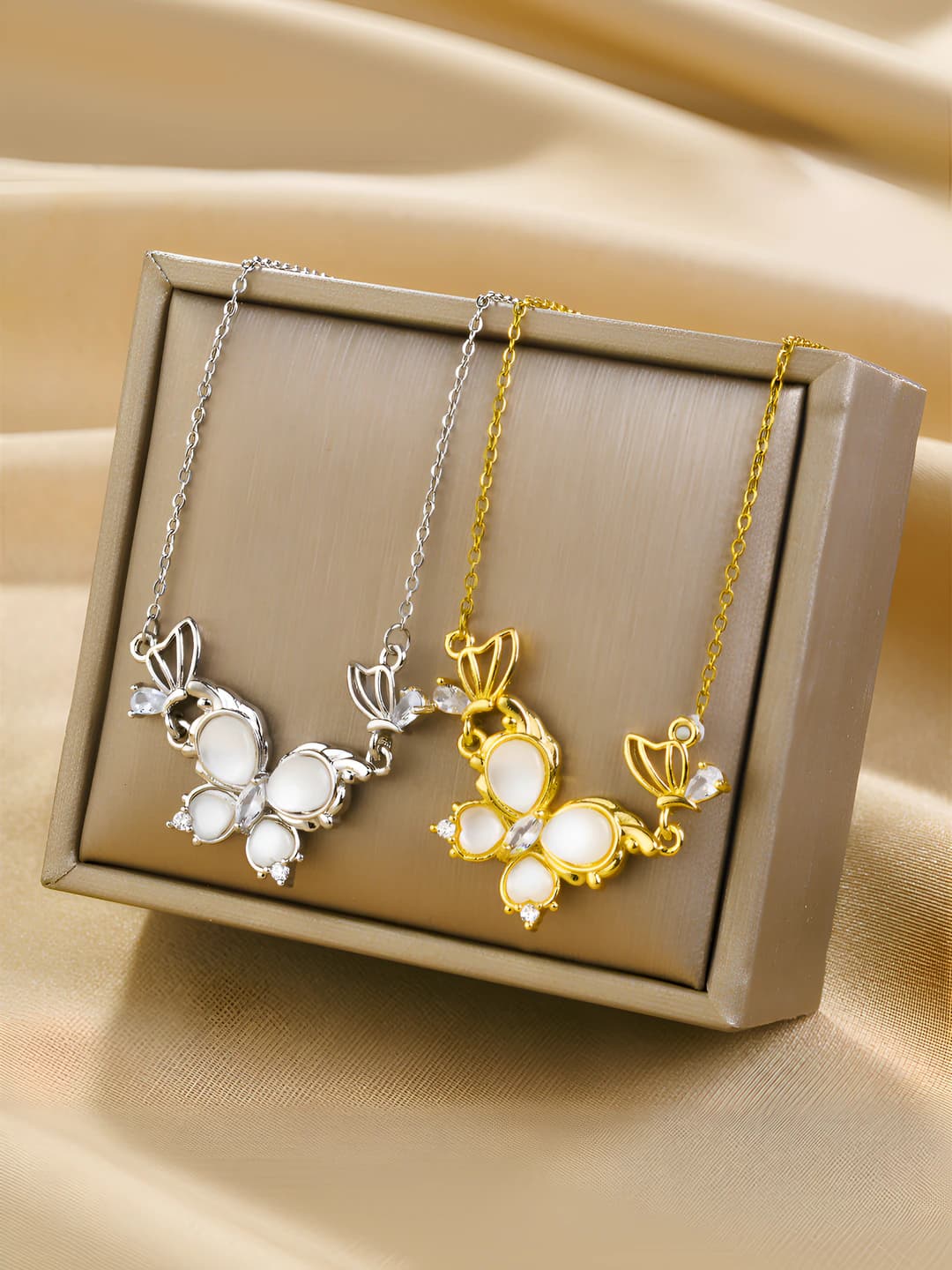 Women's titanium steel necklace with butterfly zircon pendant