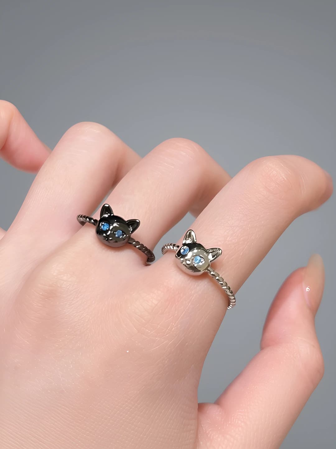 Women's retro open ring with cute cat shape, zinc alloy, Korean style
