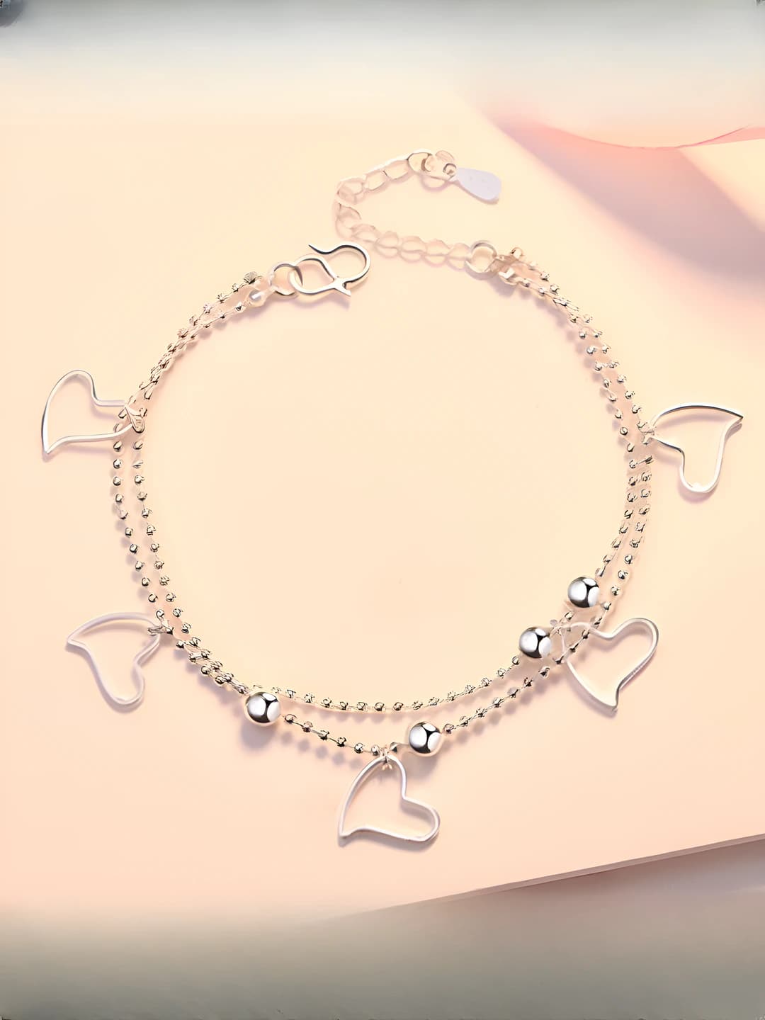 5 полых сердец, двойной, серебро