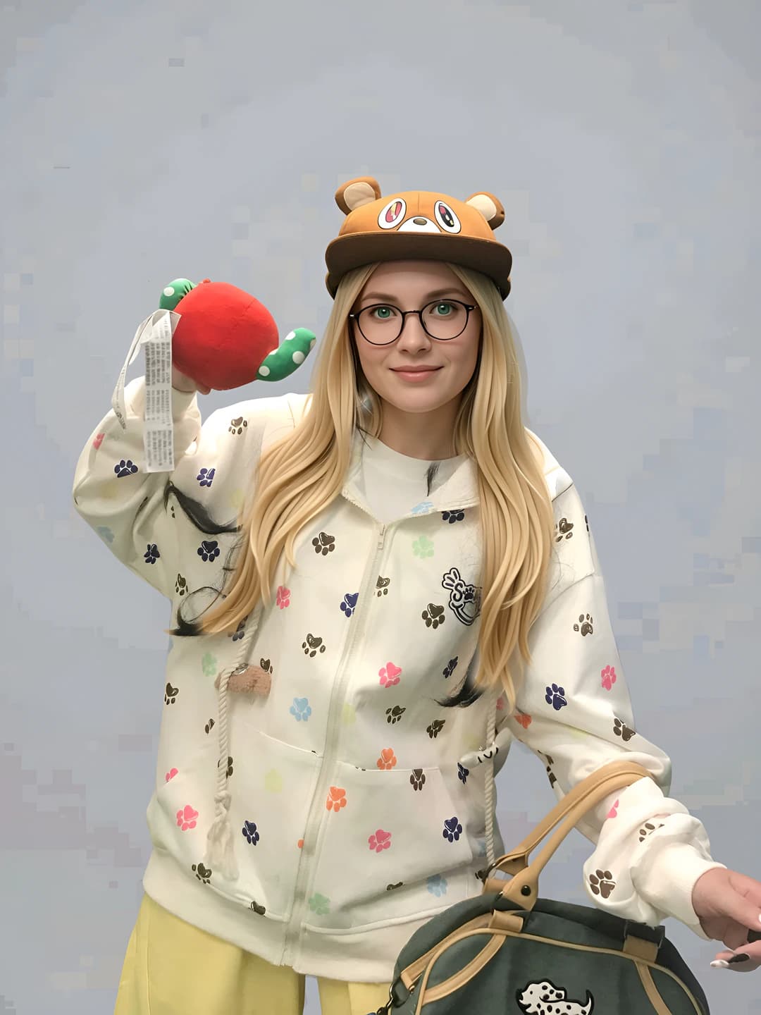 Women's zip-up printed hoodie, loose fit, long sleeve, spring-autumn