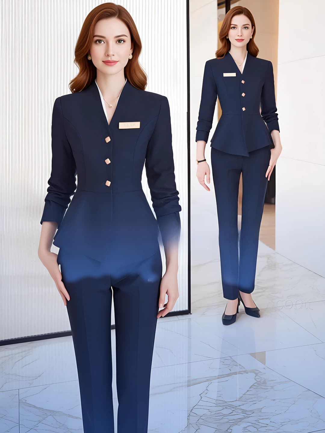 Women's suit set with trousers 2026 autumn, slim fit blazer and trousers, slimming, long sleeve, polyester fabric