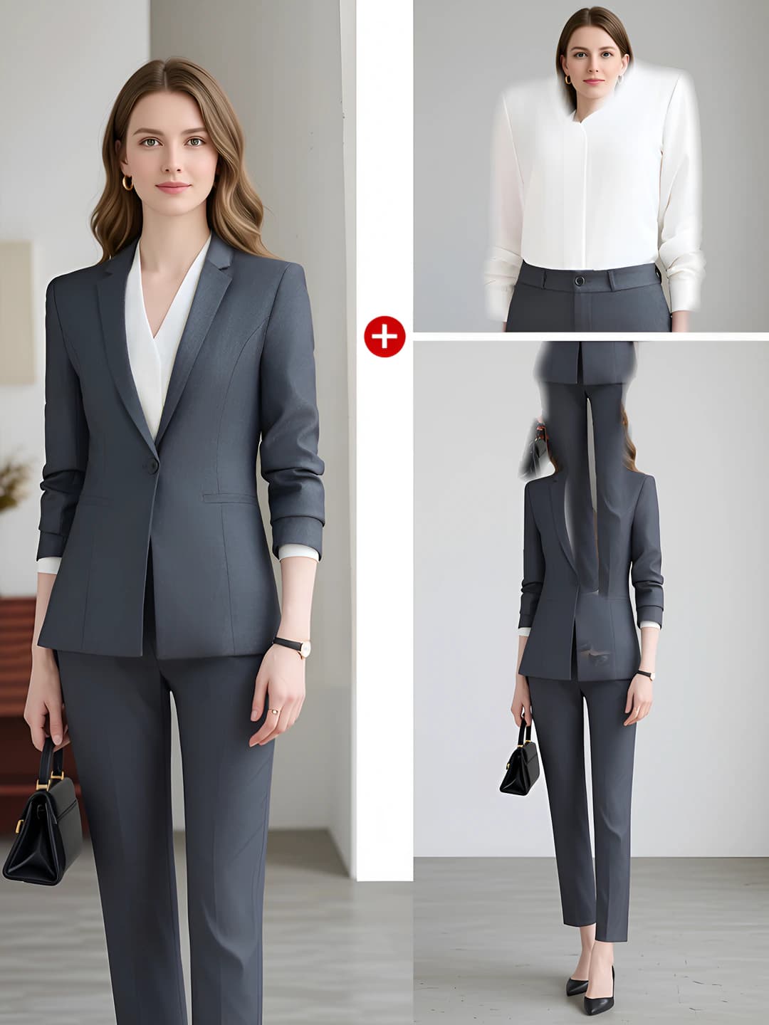 Kulrang kostyum + oq ko'ylak + qisqa shim