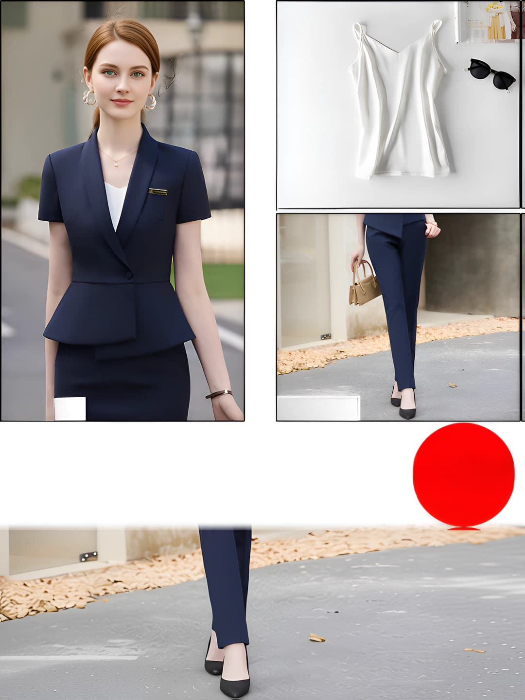 One button - Blue blazer + Blue pants + White tank