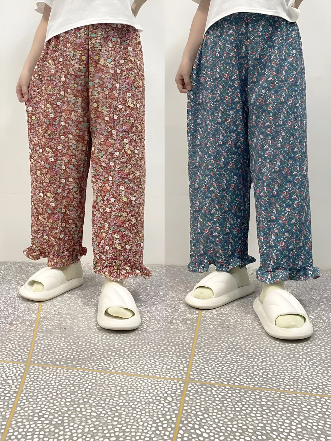 Women's floral ruffled-cuff ankle-length trousers in Korean style, for spring, summer and autumn, home pants, can be worn outside