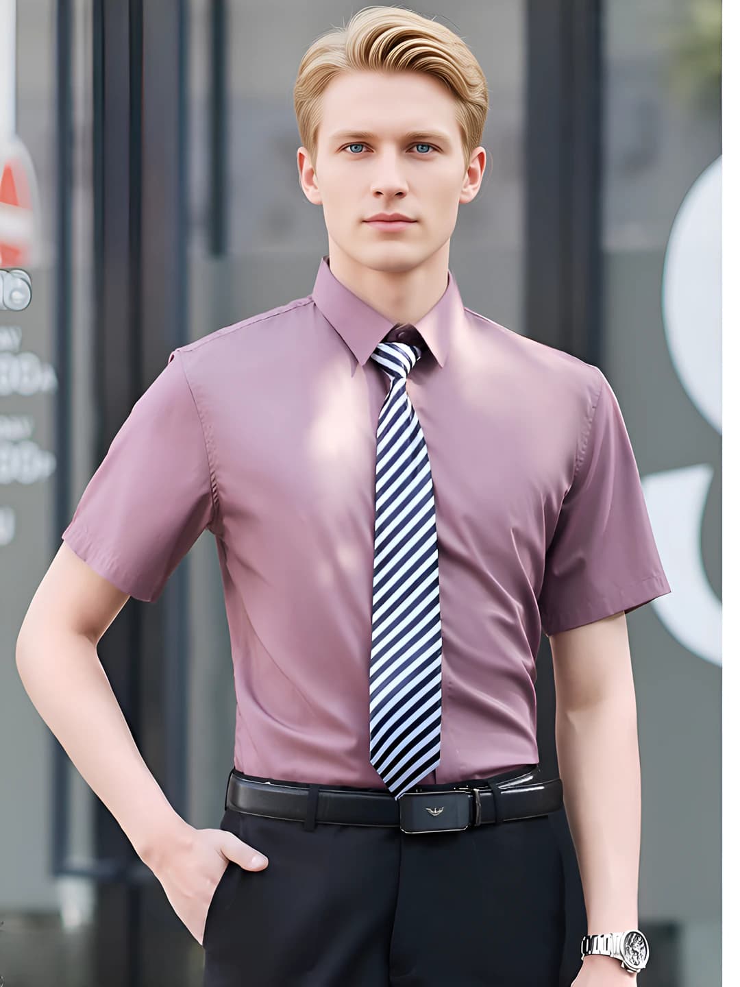 Men's short-sleeve rust red shirt