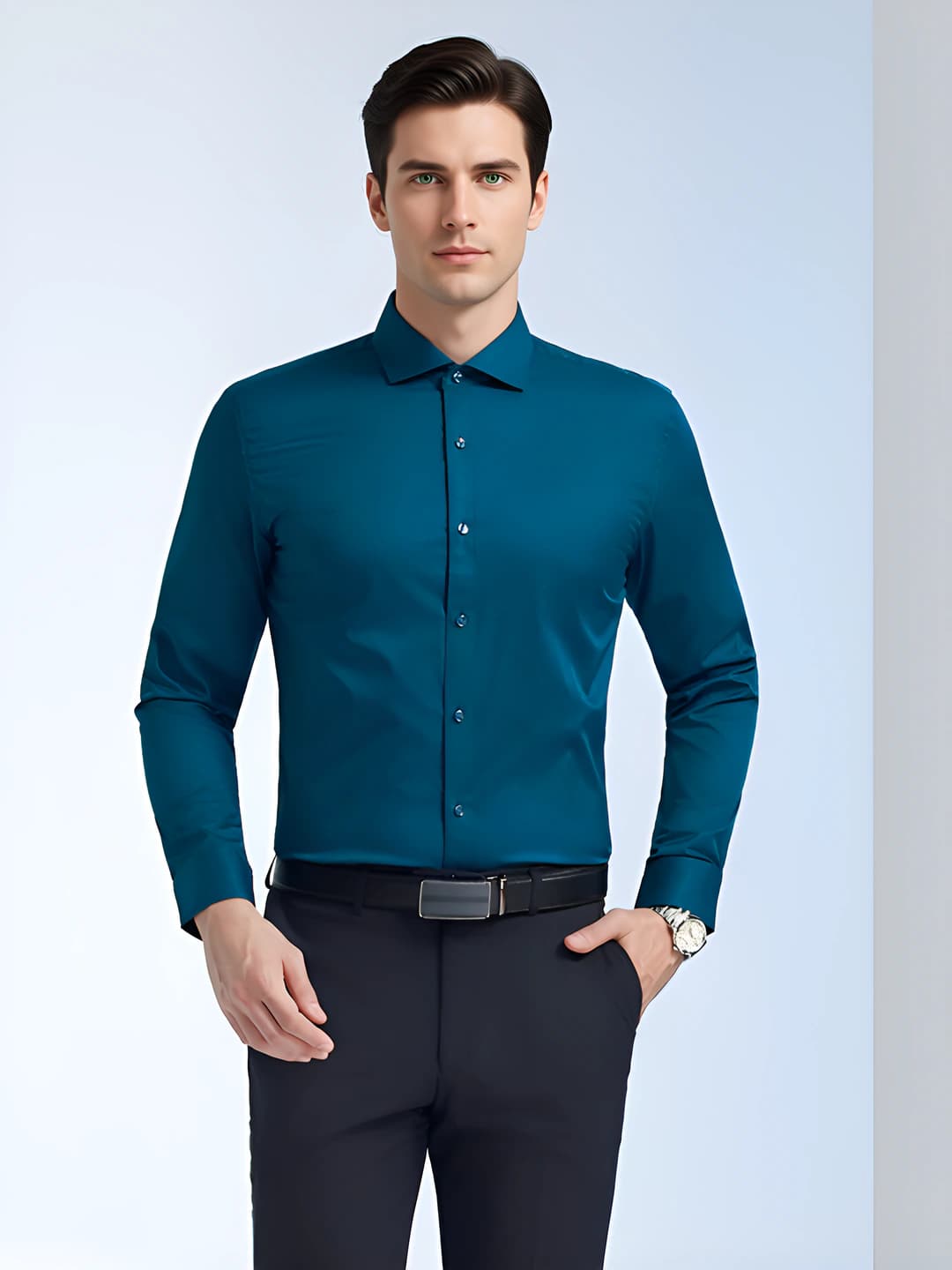 Men's dark green long-sleeved shirt