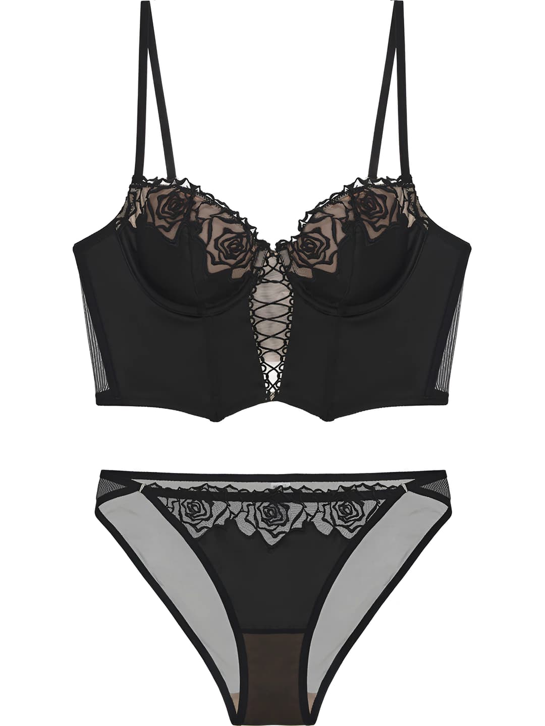 Women's underwear set: thin retro vest-style corset bra and briefs, satin fabric, 1/2 cup, side support and breathable