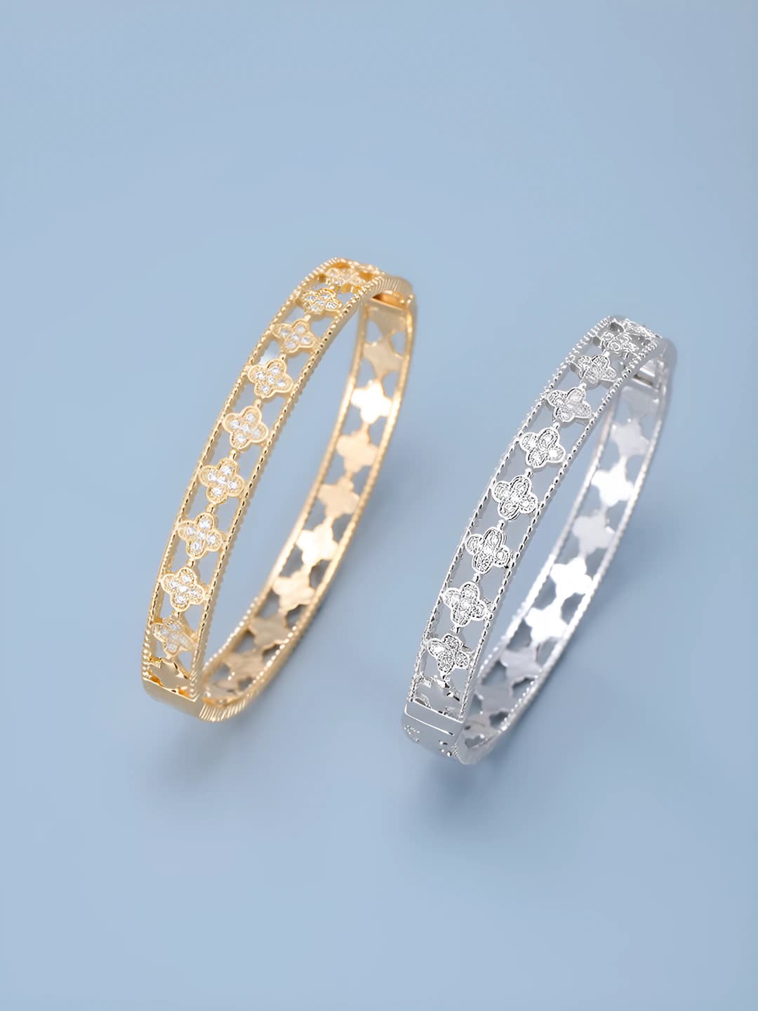 Women's OL style bracelet and ring set with zircon and floral design