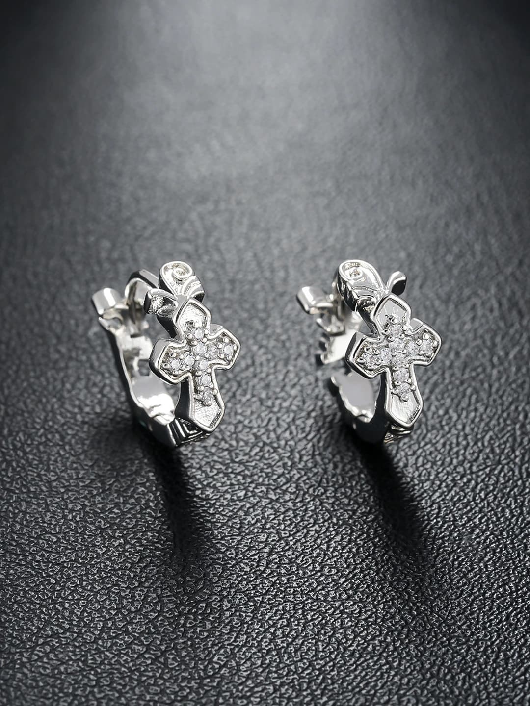 X931-A Diamond cross earrings Silver pair