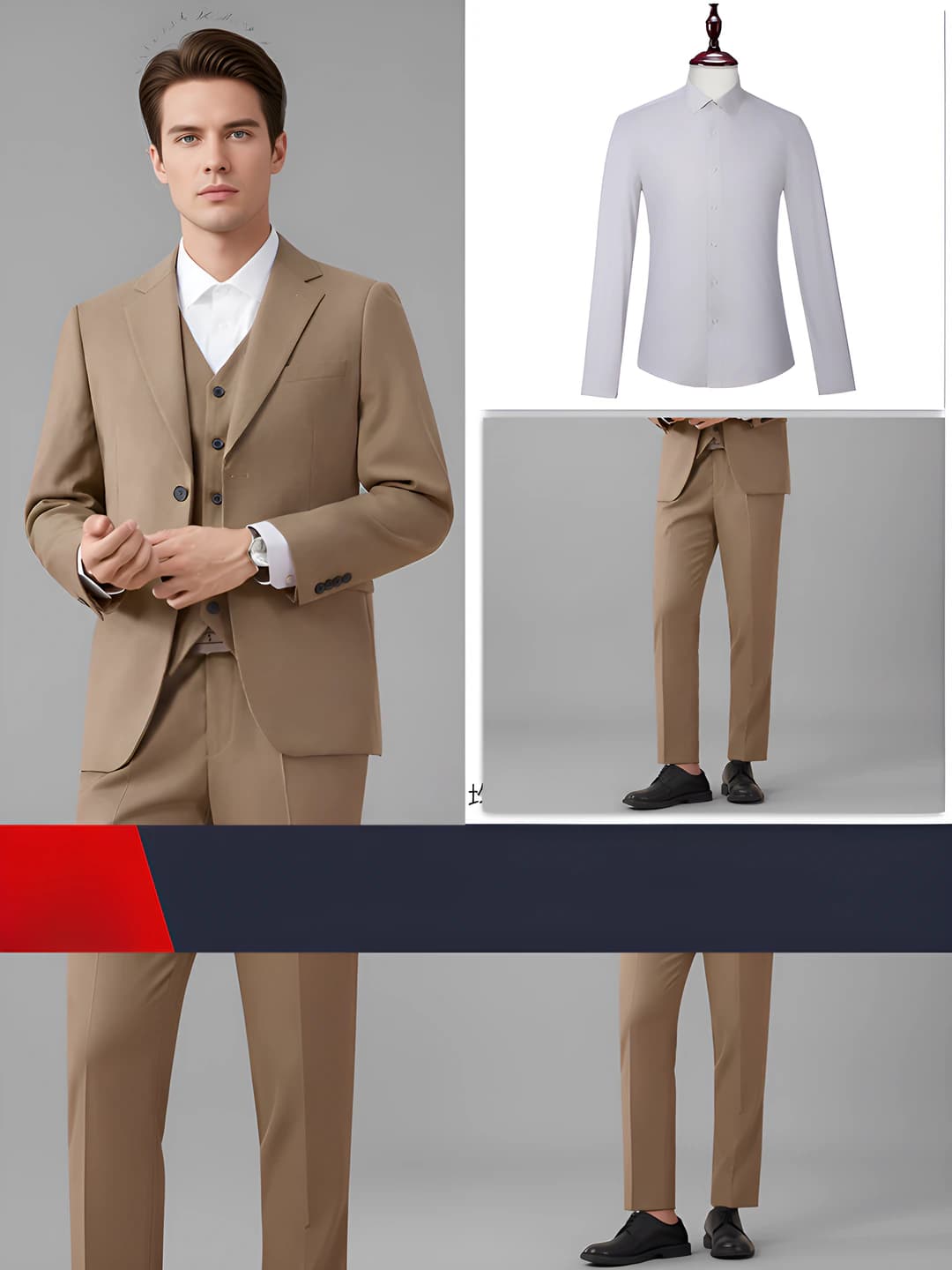 Men's khaki (suit + shirt + trousers)