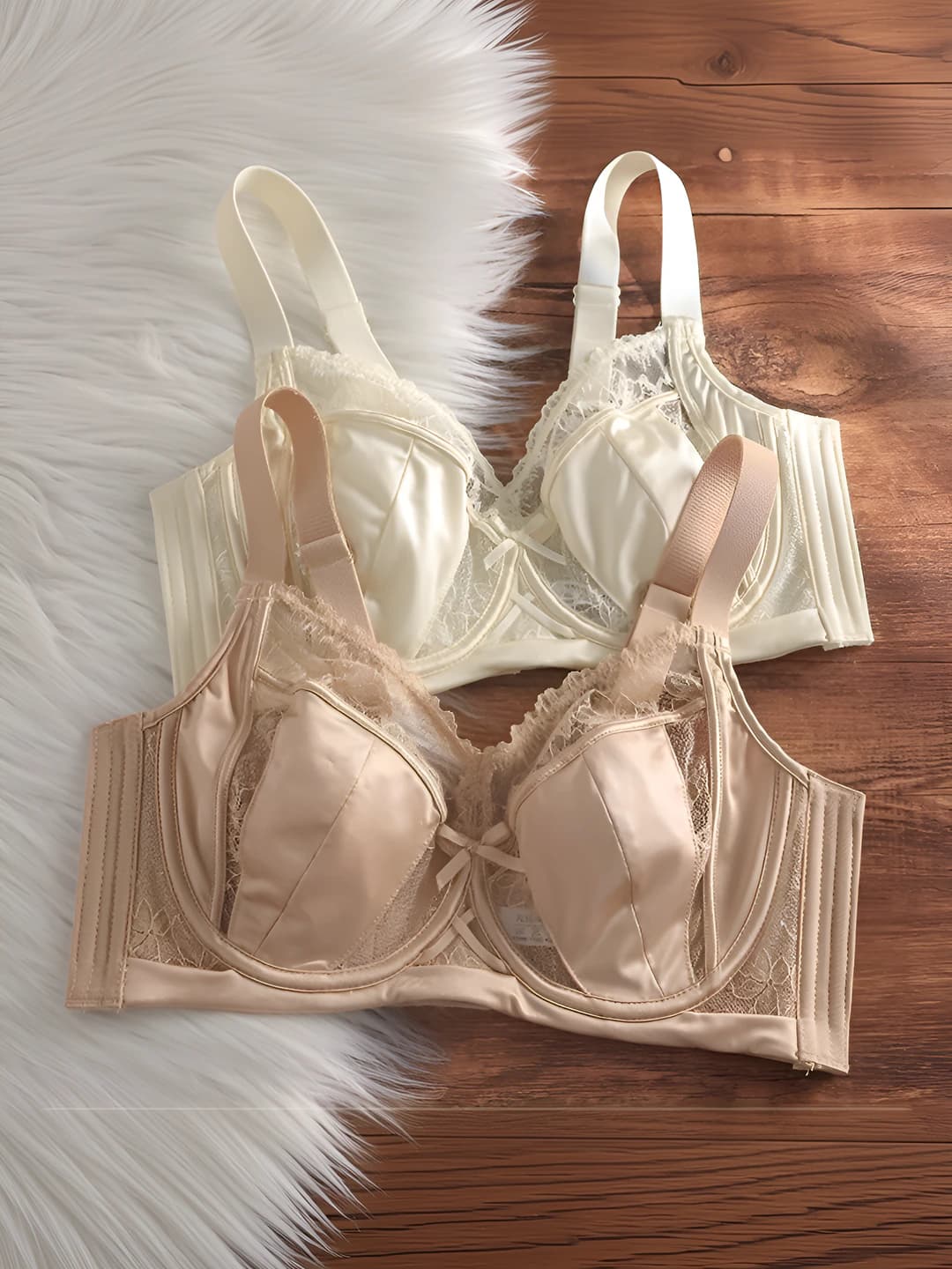 Women's lace bra, ultra-thin, push-up, minimizes bust, side control, 4-row back closure, soft support