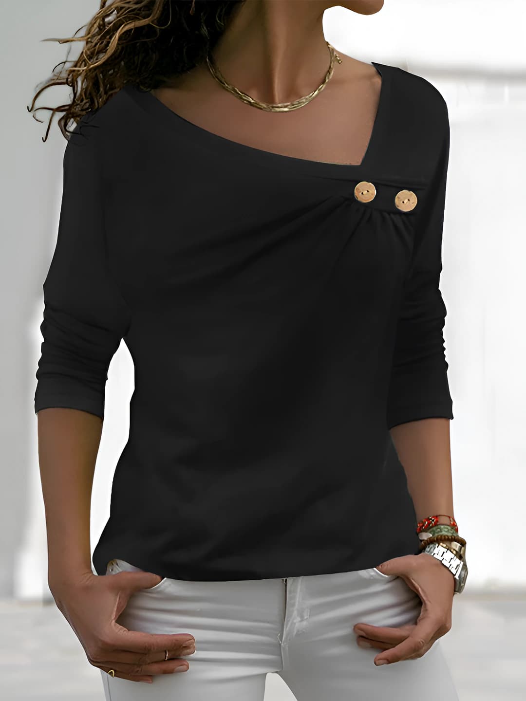 Women's long sleeve longsleeve, casual style, mid-length, non-iron