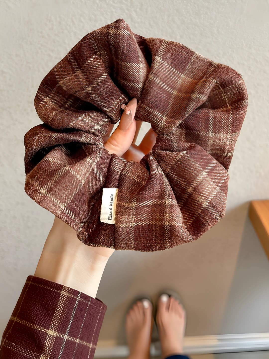 3# Coffee plaid hair tie 14 cm