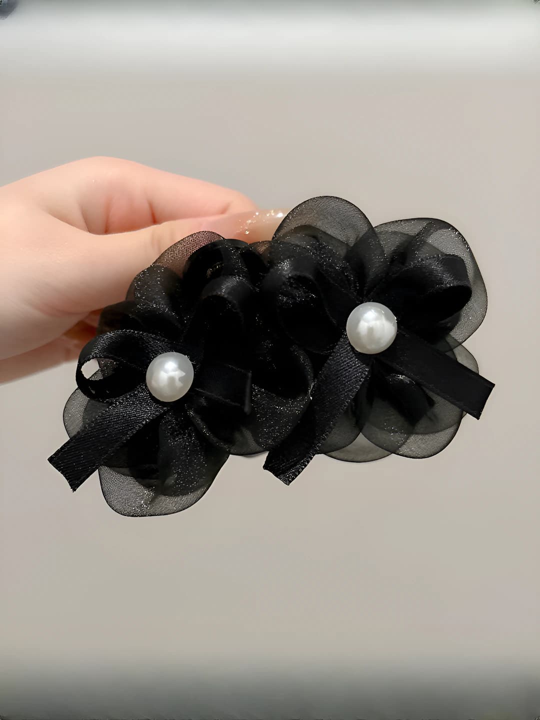 1# Чёрный бант 4 цветка ~7*12cm