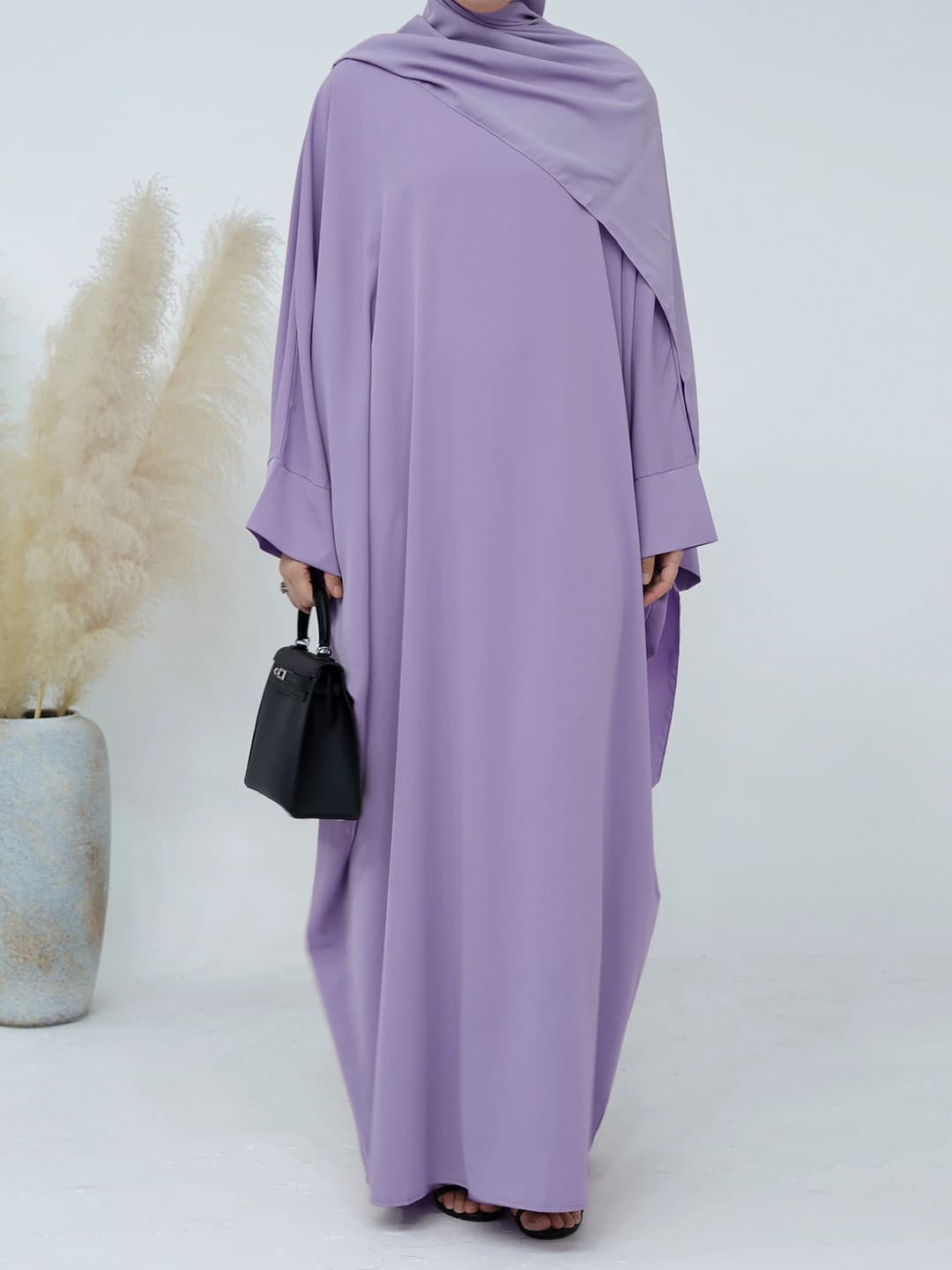 Pastel purple dress + headscarf