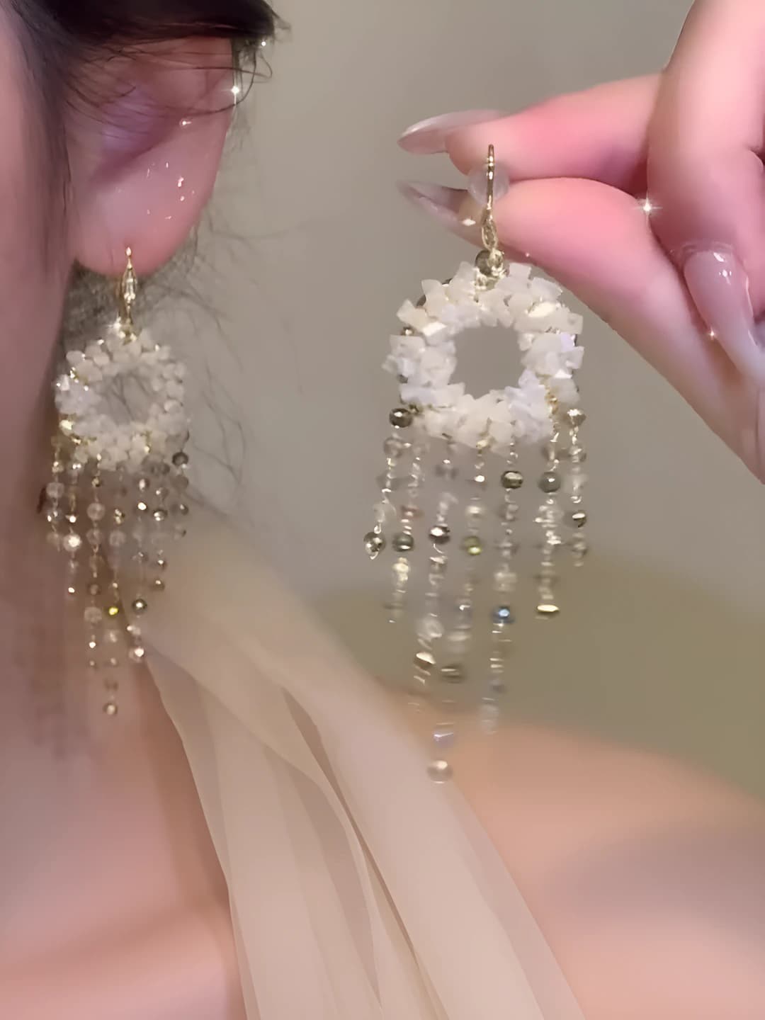 Women's retro zirconia-set geometric glass drop earrings with unique design