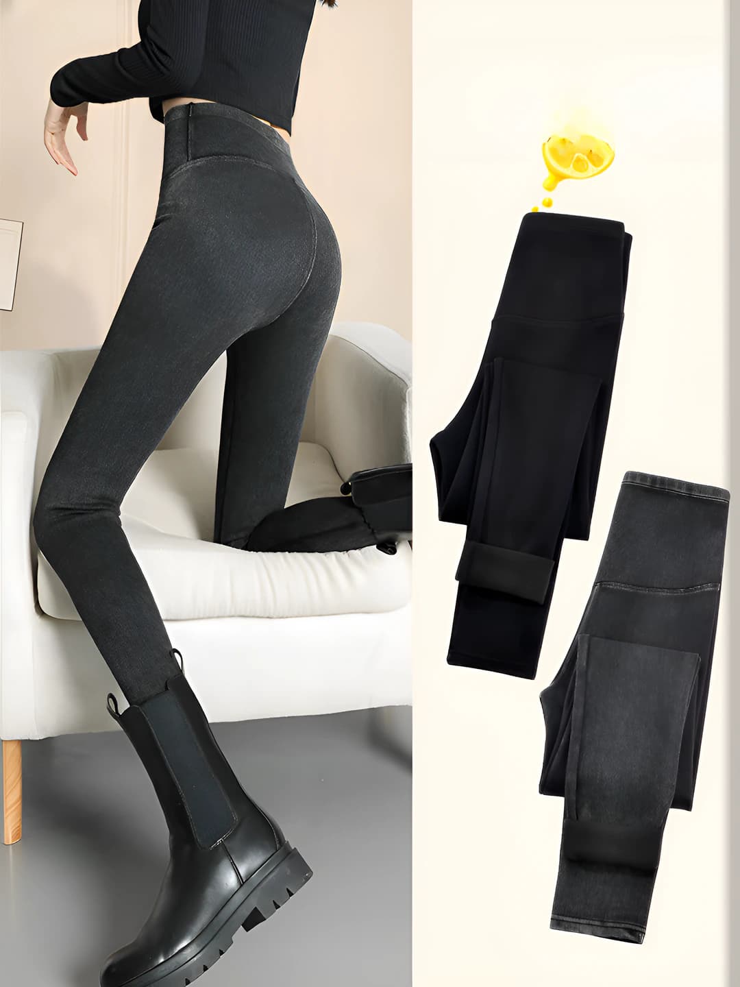 Women's high waist fleece-lined jeans, tummy control and hip-lifting, thickened plus size jeggings