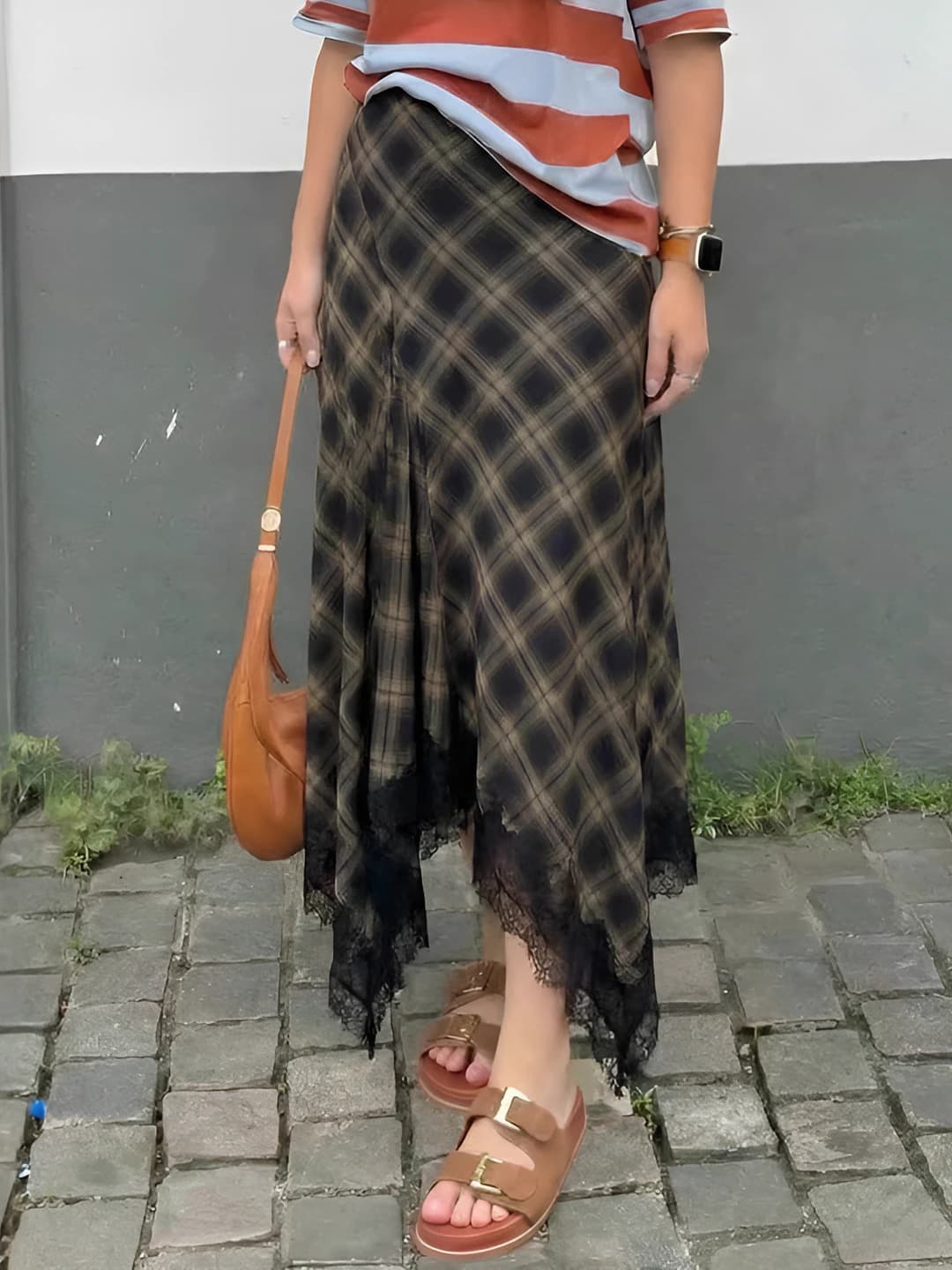 Ayollar uchun A-line keng midi yubka, poliester, noqshli, irregular kesim, 3D dekoratsiya, kundalik uslub