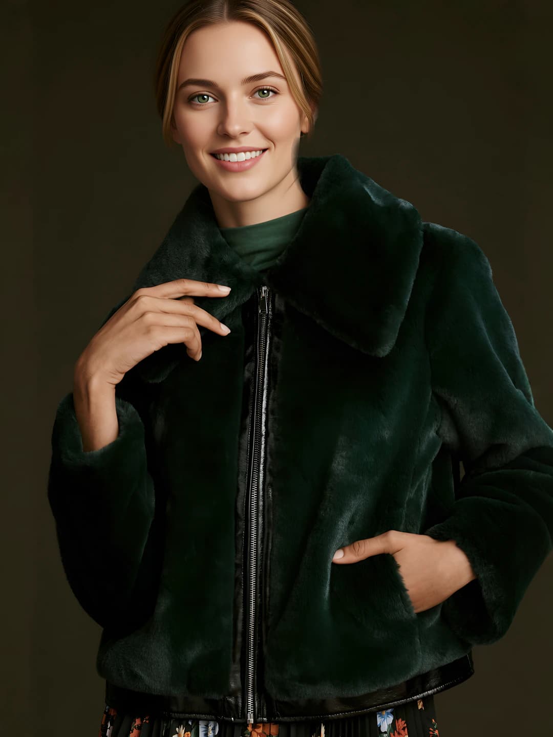 Women's warm thickened short faux fur coat with lapel collar