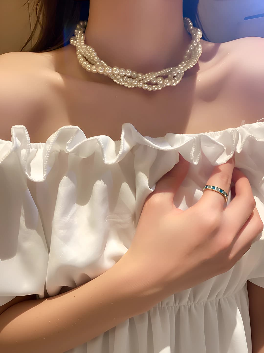 Women's retro baroque-style necklace with artificial pearls, handmade
