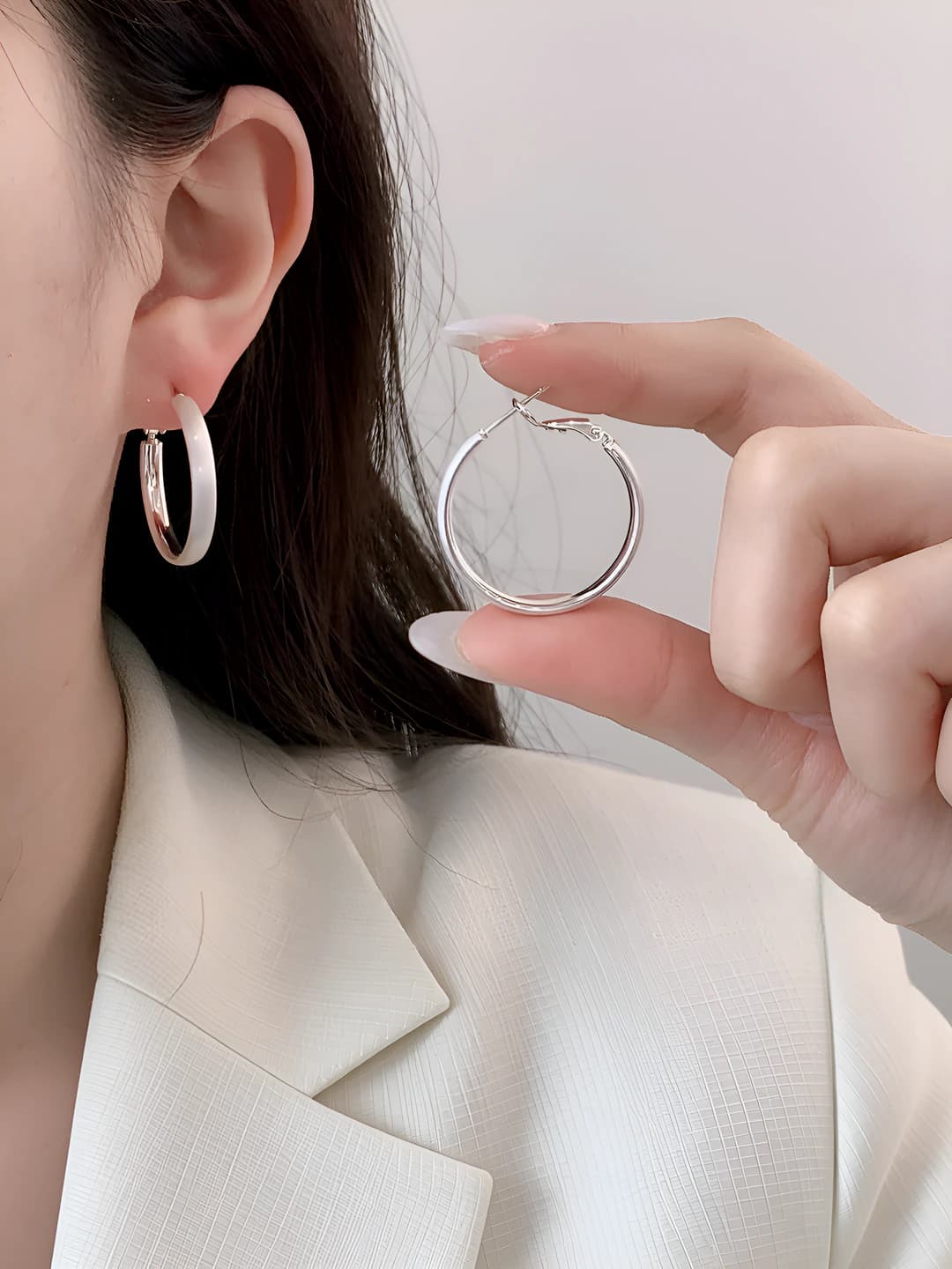 Women's geometric copper hoop earrings with 18k gold and thick silver plating, ins style