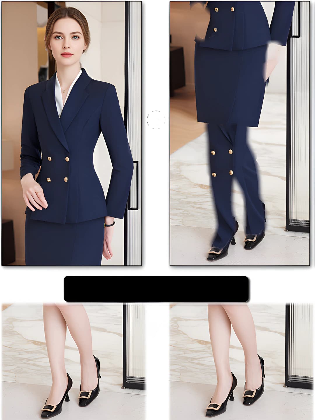 Blue blazer + skirt