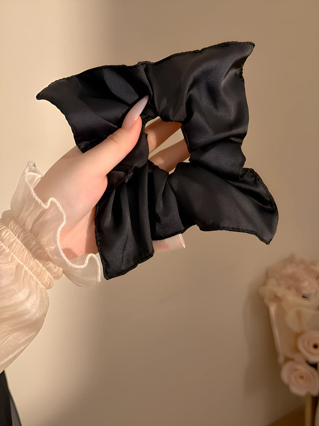 Black satin square scrunchie