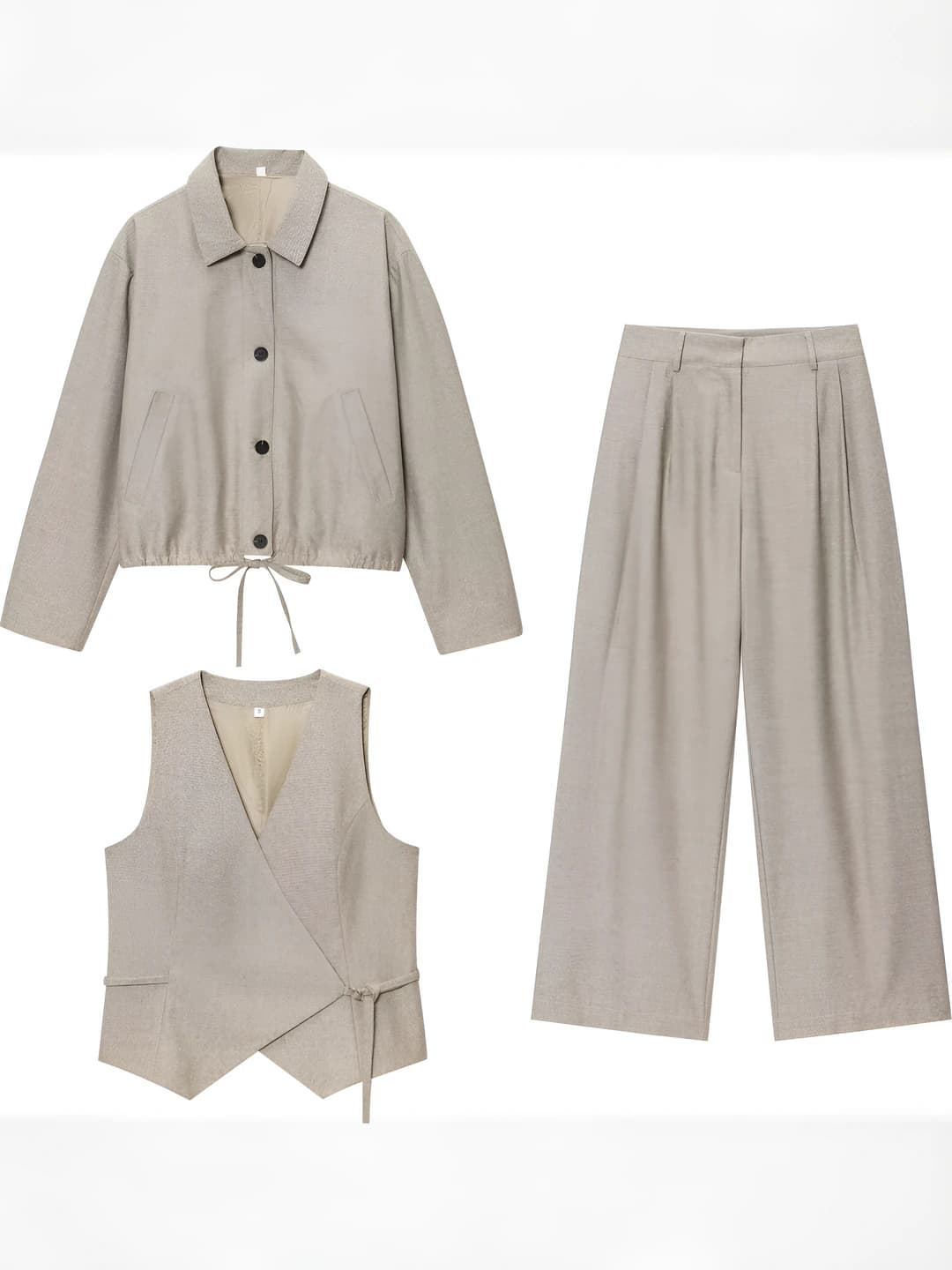 Women's 2026 summer linen blend set with lapel collar jacket, tank top and wide-leg trousers