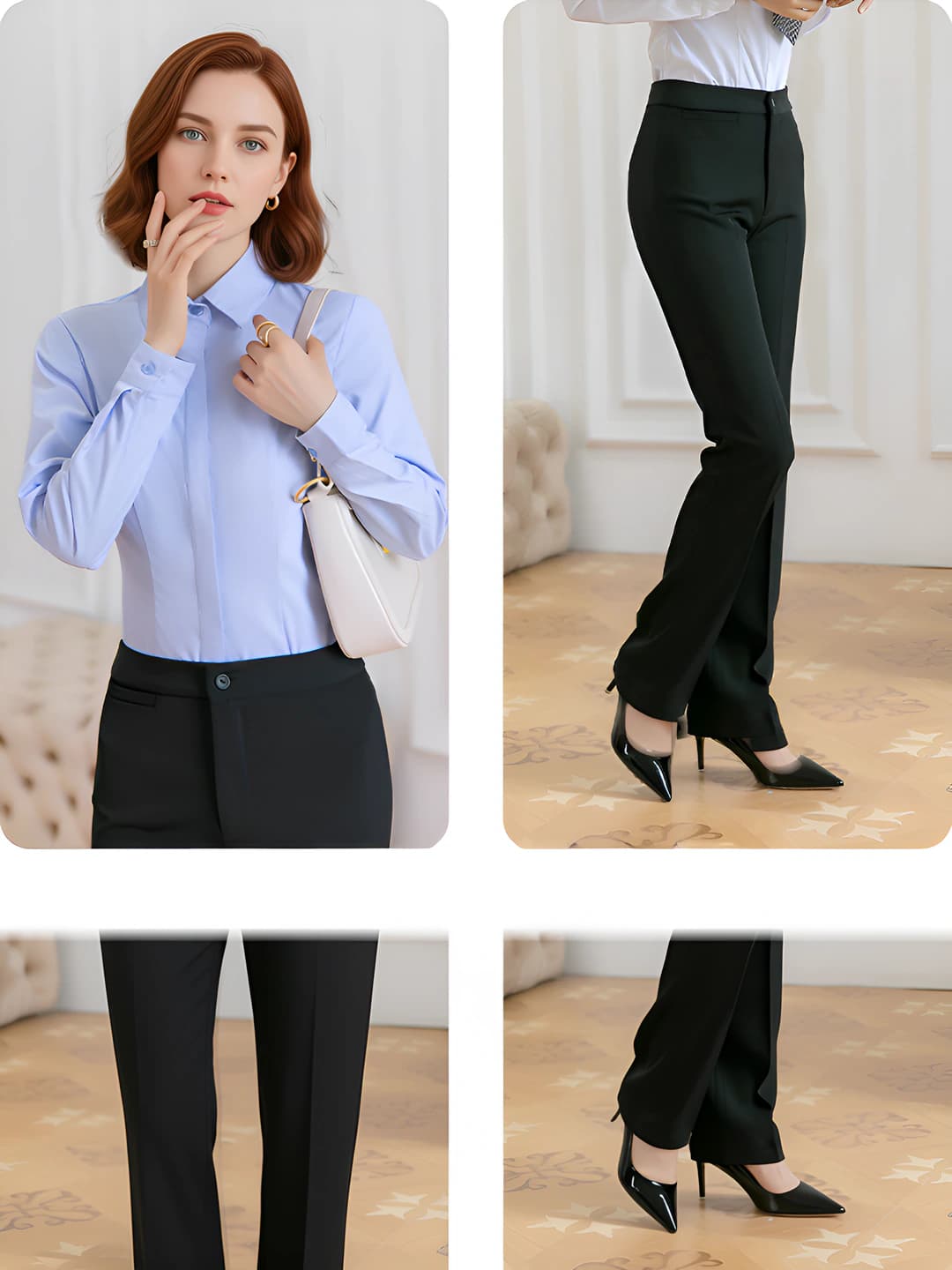 Blue shirt + black pants (no lining)